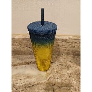 Starbucks Fall 2023 Gradient Lemon Yellow Blue Studded Venti 24 oz. Cold Tumbler
